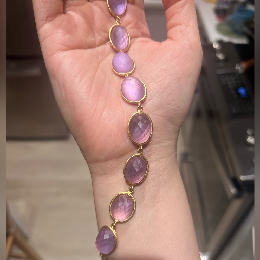 Michael Vincent Michaud Pink/Lavender Faceted Glass Link Bracelet Gold Handcast